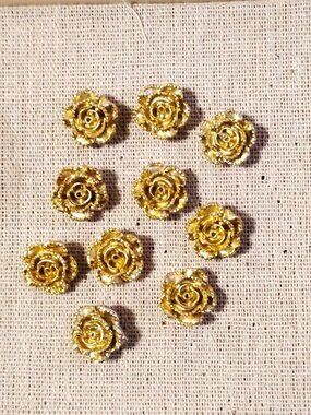 10 Pcs GOLD Metallic Roses Decorative Display Memo Bulletin Boards Push Pins